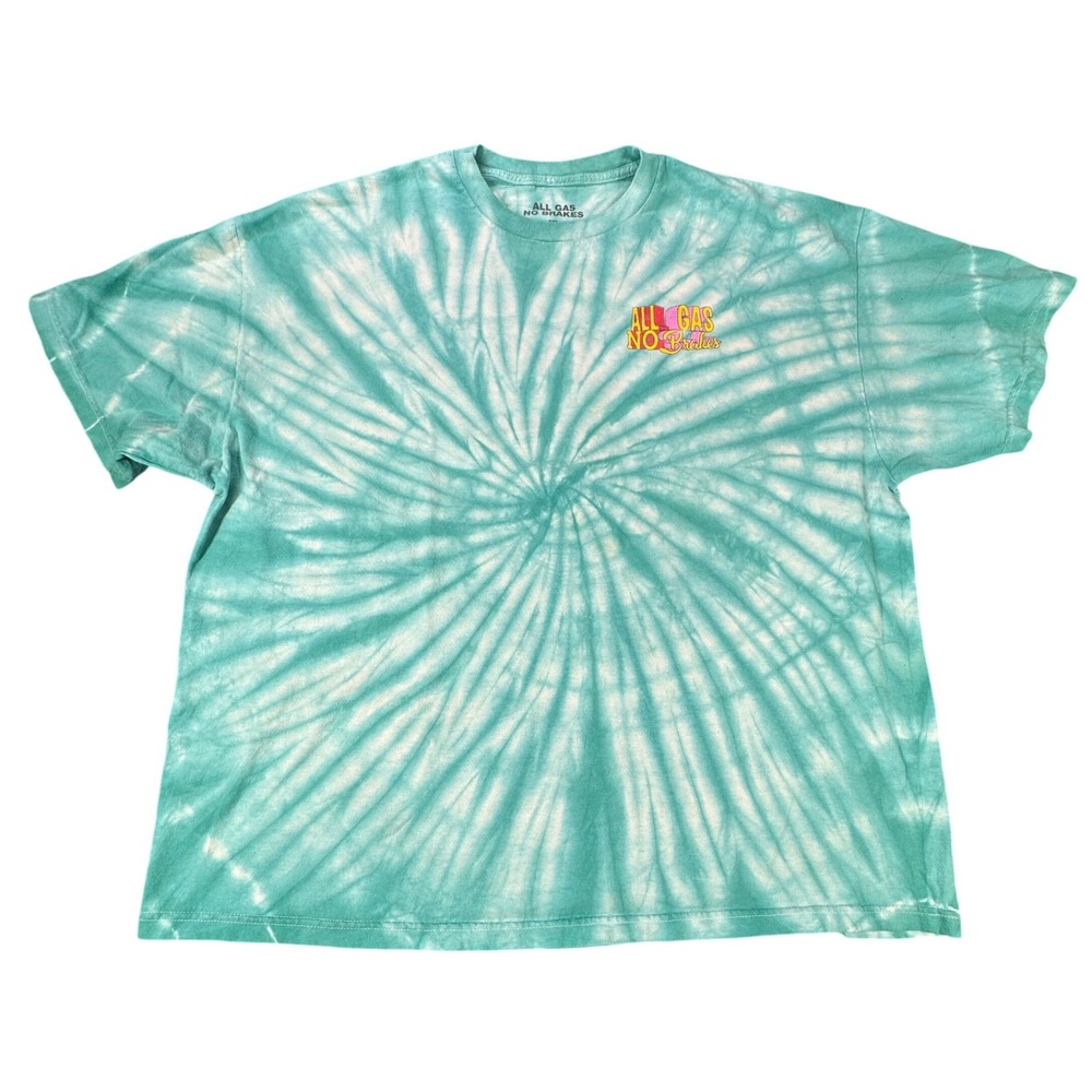 All Gas No‎ Brakes Shirt Mens 2XL Turquoise Tie Dye Swirl Graphic T-Shirt Tee